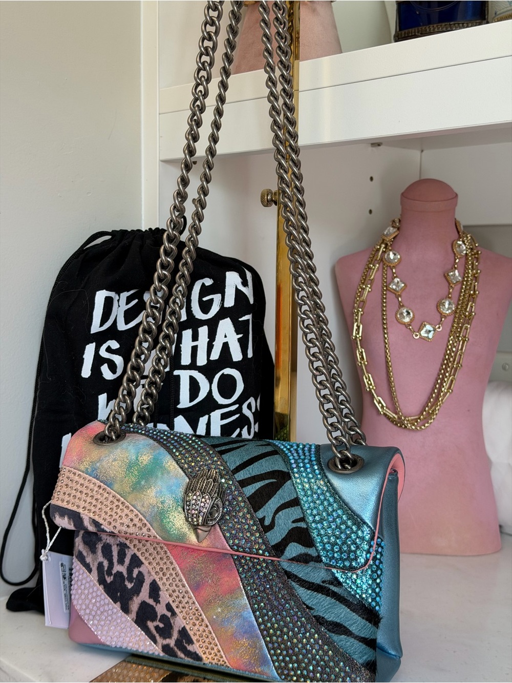 Kurt Geiger Kensington Multicolor Iridescent Animal Print Shoulder Bag - Picture 6 of 14